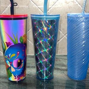 New 3 Starbucks Tumblers W/ Straws 24ozs
